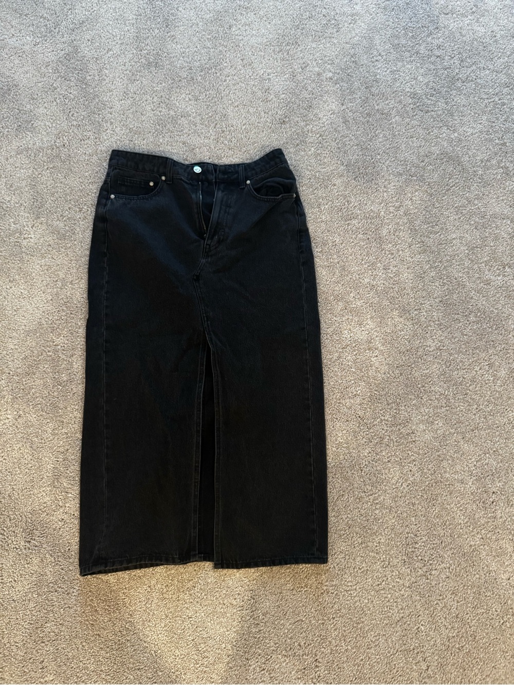 H&M Black Midi Denim Skirt with Front Slit